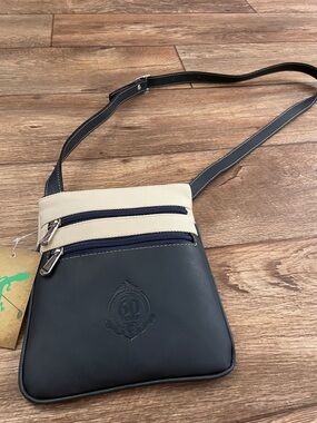 Black and Cream Leather Crossbody Bag And Leather Checkbook Woman Adjustable